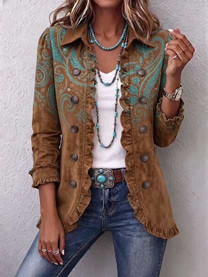 Veste Fleurie à Ourlet Festonné