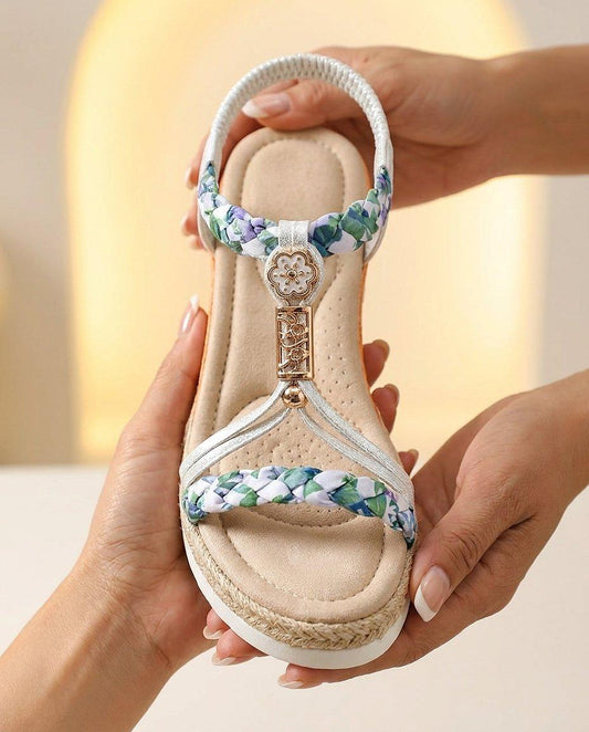 Sandales Compensées à Perles